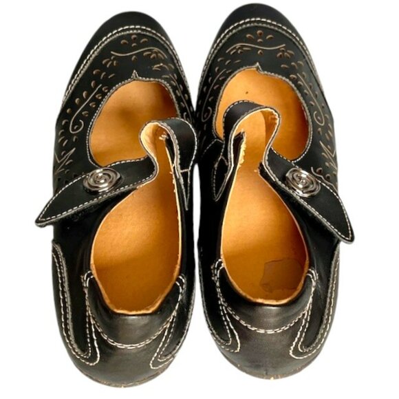 Spring Step Bethany Laser Perforated Leather Mary Jane Wingtips - Black - 10 - Picture 3 of 9